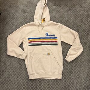 Carhartt Tan Hoodie with Multicolor Stripes